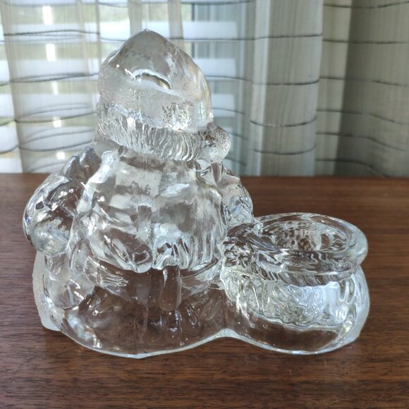 Glass Sitting Santa with Gifts Vintage Candlestick Holder 6" - Picture 2 of 8